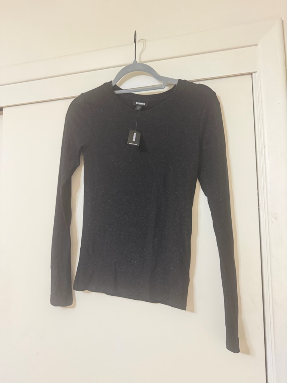 Express Black Sparkle Crewneck Long Sleeve Top NWT